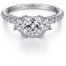 Load image into Gallery viewer, Gabriel 14K White Gold &quot;Aloise&quot; Three Stone Diamond Engagement Ring
