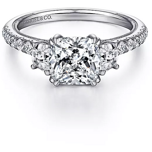 Gabriel 14K White Gold "Aloise" Three Stone Diamond Engagement Ring