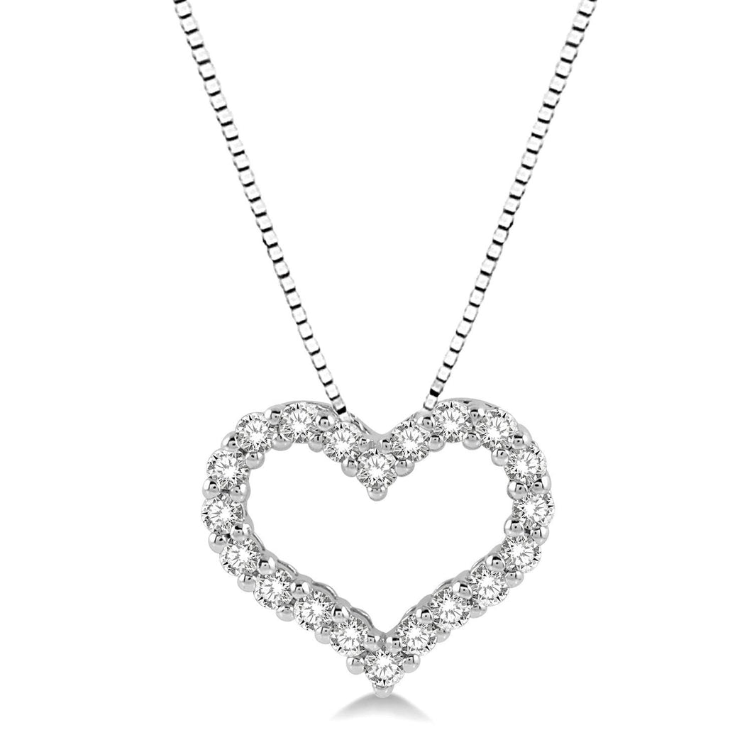 14K White Gold Open Heart Diamond Pendant