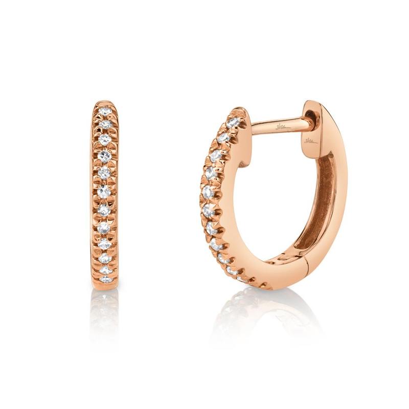 14K  Rose Gold Diamond Huggie Earrings