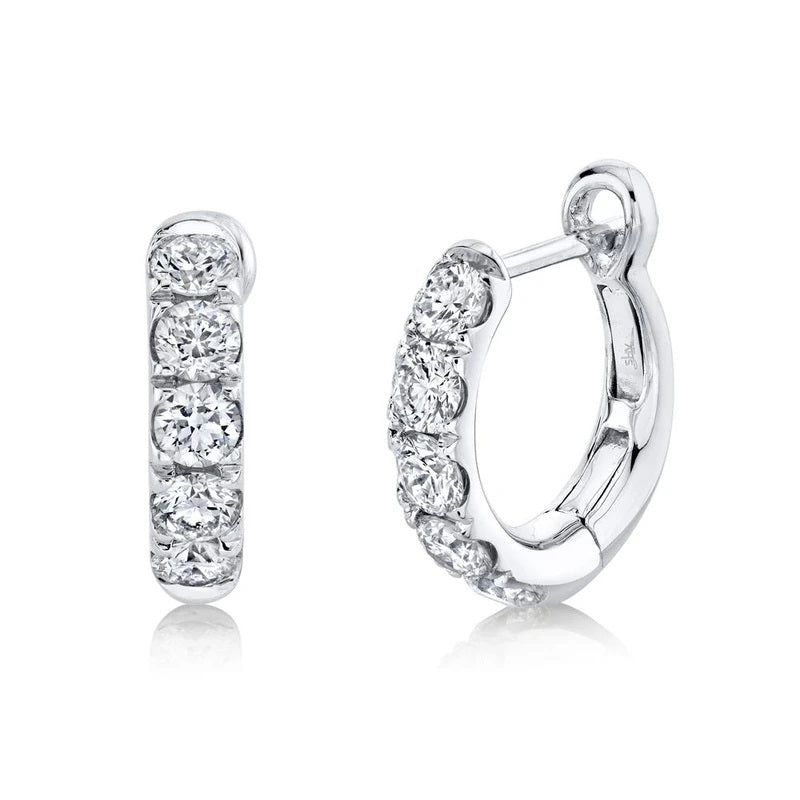 14K White Gold Diamond  Huggie Earrings