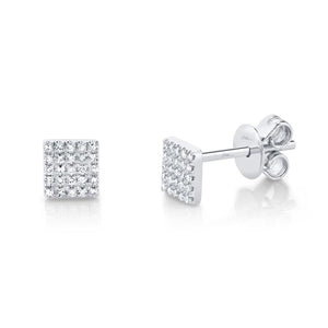 14K White Gold Diamond Square Stud Earrings