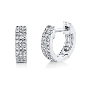 14K White Gold Diamond Triple Row Huggie Earrings