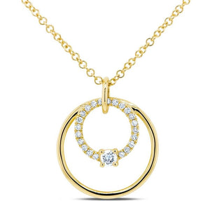 14K Gold Diamond Double Circle Necklace