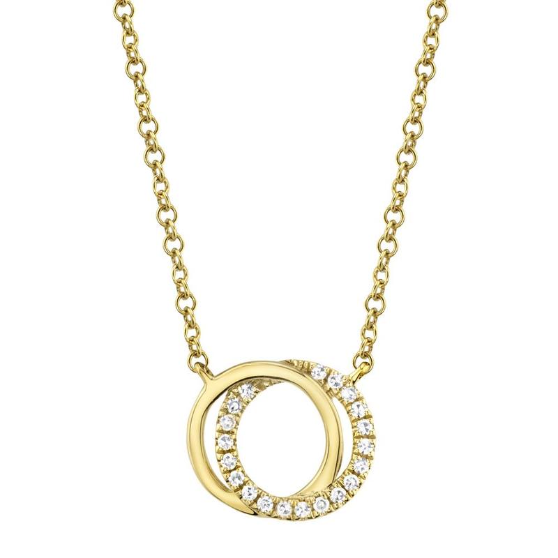 14K Yellow Gold Diamond Love Knot Circle Pendant