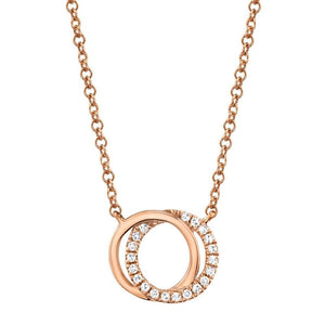 14K Rose Gold Diamond Love Knot Circle Pendant