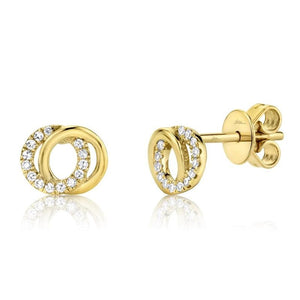 14K Yellow Gold Diamond Love Knot Circle Stud Earrings