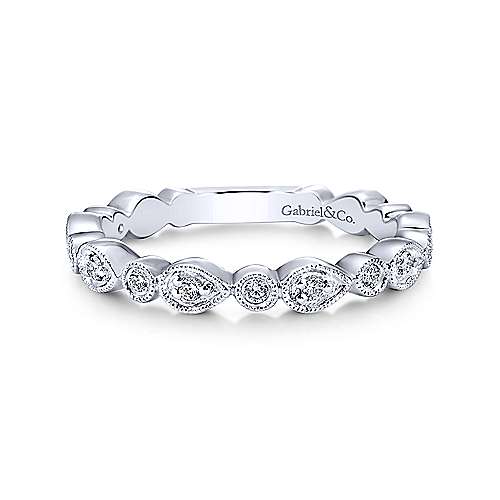 Gabriel 14K White Gold Diamond Pear and Round Diamond Station Stackable Band