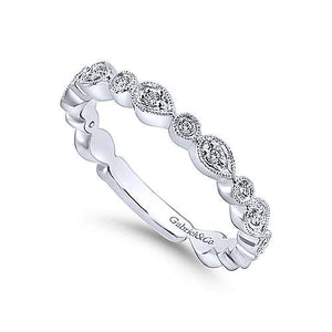 Gabriel 14K White Gold Diamond Pear and Round Diamond Station Stackable Band