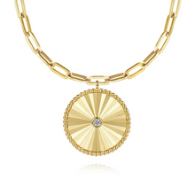 Load image into Gallery viewer, Gabriel 14K Yellow Gold Textured Diamond Medallion Hollow Chain Necklace
