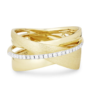 14K Yellow Gold Diamond Bypass Ring with High Polish and Satin Finish