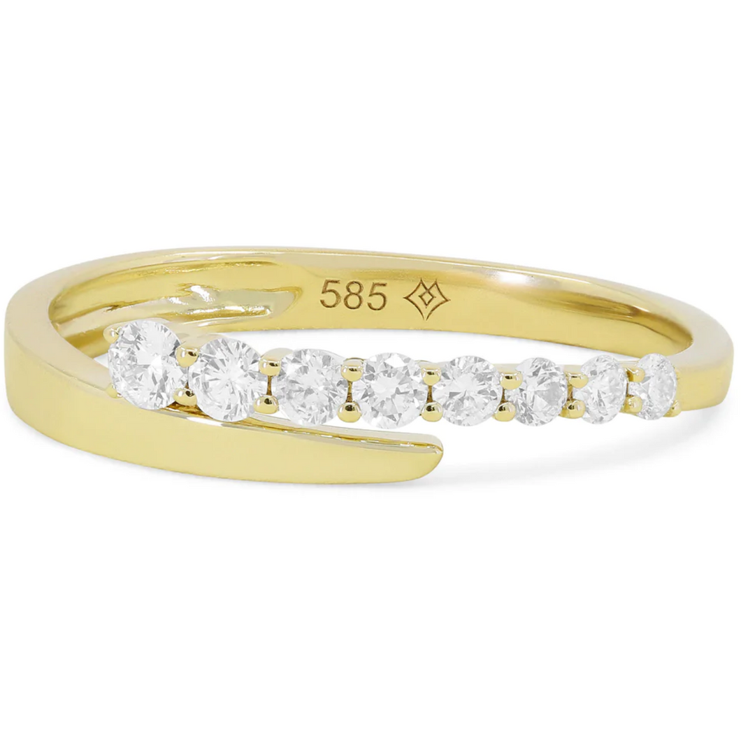 14K Yellow Gold Tapered Half Diamond Fashion Ring