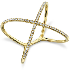 14K Yellow Gold Diamond X Ring