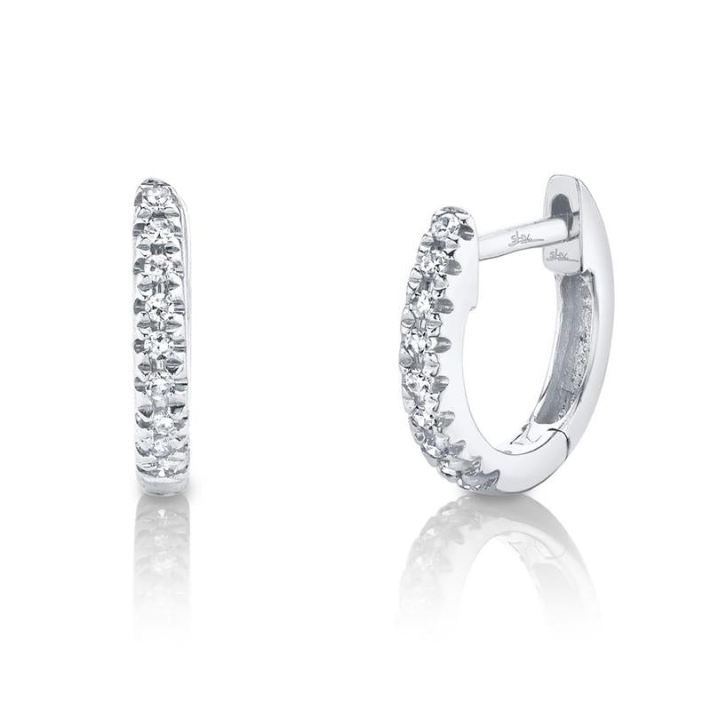 14K  White Gold Diamond Huggie Earrings