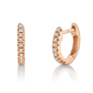 14K Rose Gold Diamond Huggie Earrings