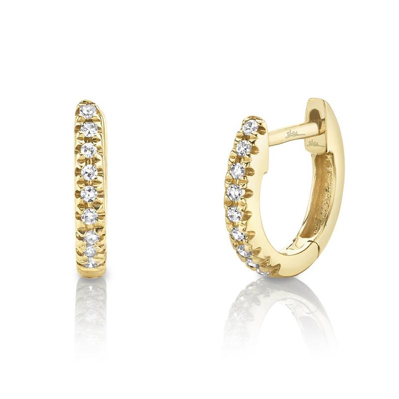 14K  Yellow Gold Diamond Huggie Earrings