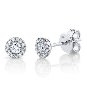 14K White Gold Diamond Cluster Stud Earrings