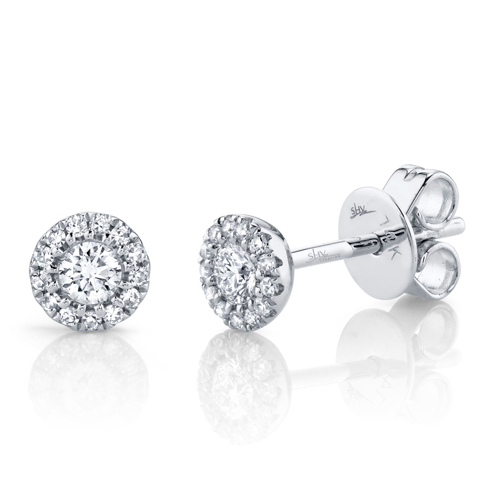 14K White Gold Diamond Cluster Stud Earrings