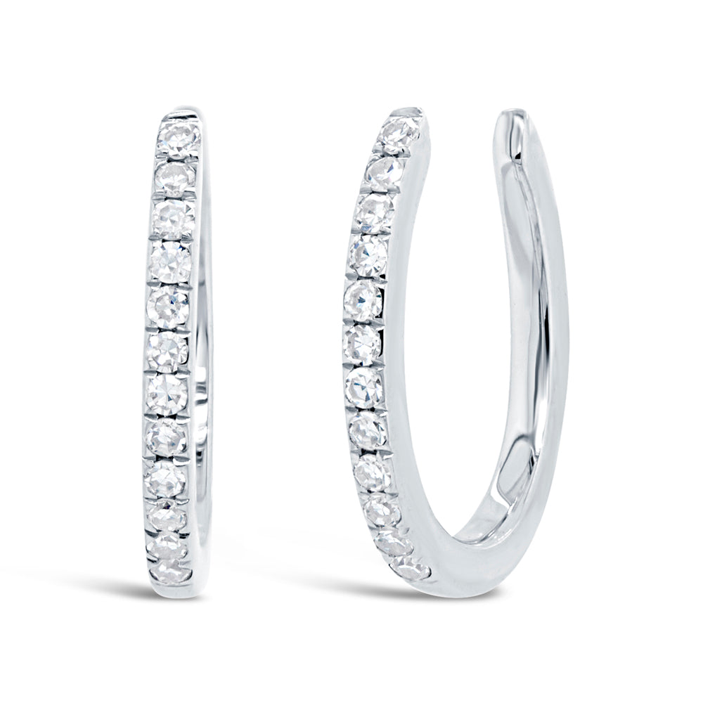 14K White Gold Diamond Hoop Earrings