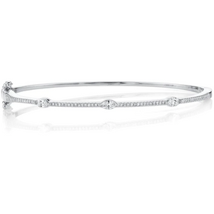 14K White Gold Diamond Marquise Bangle