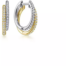 Load image into Gallery viewer, Gabriel 14K Yellow &amp; White Gold Double Diamond Huggie Earrings
