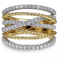 Load image into Gallery viewer, Gabriel 14K White &amp; Yellow Gold Twist Rope Multi Strand Diamond Ring
