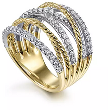 Load image into Gallery viewer, Gabriel 14K White &amp; Yellow Gold Twist Rope Multi Strand Diamond Ring
