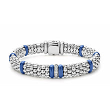 Load image into Gallery viewer, Lagos Sterling Silver Ultramarine Caviar Ceramic Single Diamond Station Bracelet
