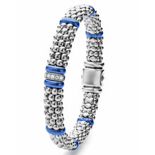 Load image into Gallery viewer, Lagos Sterling Silver Ultramarine Caviar Ceramic Single Diamond Station Bracelet
