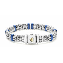 Load image into Gallery viewer, Lagos Sterling Silver Ultramarine Caviar Ceramic Single Diamond Station Bracelet
