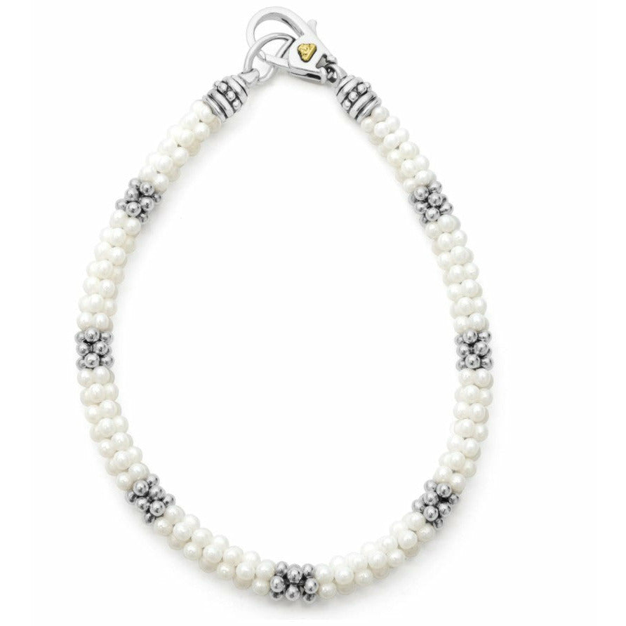 Lagos White Caviar Silver Station Bracelet