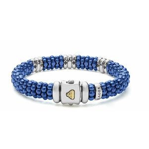 Lagos Sterling Silver Ultramarine Caviar Ceramic 3 Diamond Station Bracelet