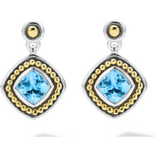 Load image into Gallery viewer, Lagos 18K and Sterling Silver Swiss Blue Topaz Drop Earrings
