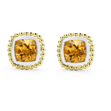 Load image into Gallery viewer, Lagos 18K and Sterling Silver Caviar Citrine Cushion Stud Earrings
