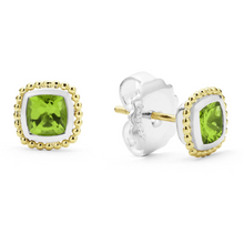 Load image into Gallery viewer, Lagos 18K and Sterling Silver Caviar Peridot Cushion Stud Earrings
