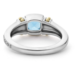 Lagos Sterling Silver and 18K Yellow Gold Swiss Blue Topaz Cushion Ring
