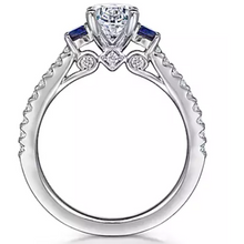 Load image into Gallery viewer, Gabriel 14K White Gold &quot;Chantal&quot; Sapphire Three Stone Engagement Ring
