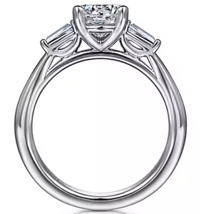 Gabriel 14K White Gold Baguette Three Stone Engagement Ring