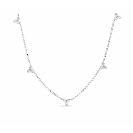 Roberto Coin 18K White Gold Flower 5 Station Diamond Necklace