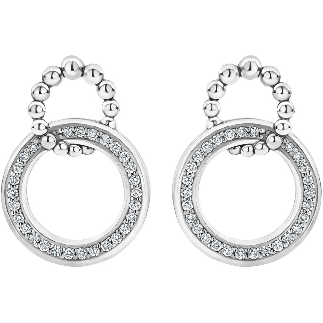 Lagos Sterling Silver Caviar Spark Double Circle Diamond Stud Earrings