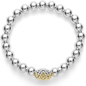 Lagos 18k Gold and Sterling Silver Signature Caviar Heart Beaded Bracelet