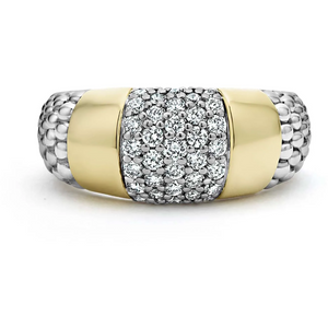 Lagos Sterling Silver & 18K Yellow Gold Diamond High Bar Ring