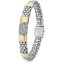 Load image into Gallery viewer, Lagos Sterling Silver &amp; 18K Yellow Gold High Bar Diamond 9mm Bracelet
