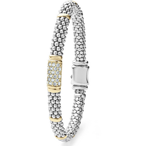 Lagos Sterling Silver & 18K Yellow Gold Signature Caviar Diamond 6mm Bracelet