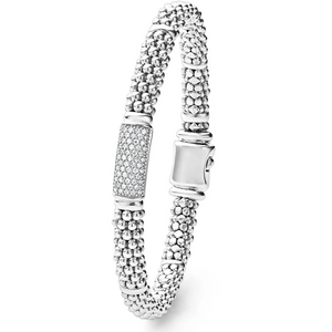 Lagos Sterling Silver  Signature Caviar Diamond 6mm Bracelet