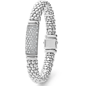 Lagos Sterling Silver Signature Caviar Diamond Station 9mm Bracelet