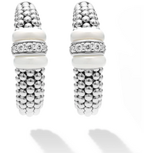 Load image into Gallery viewer, Lagos Sterling Silver White Caviar Ceramic Diamond Hoop Earrings
