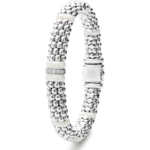 Load image into Gallery viewer, Lagos Sterling Silver White Caviar Ceramic Single Diamond Station Bracelet
