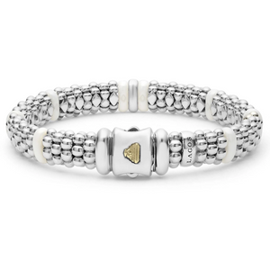 Lagos Sterling Silver White Caviar Ceramic Single Diamond Station Bracelet