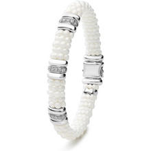 Load image into Gallery viewer, Lagos Sterling Silver White Caviar Ceramic 3 Diamond Station Bracelet
